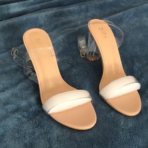 NWOT GLASS (VINYL) shoes/ZRIEY 2 in pumps; shoes covered to protect. Never worn.